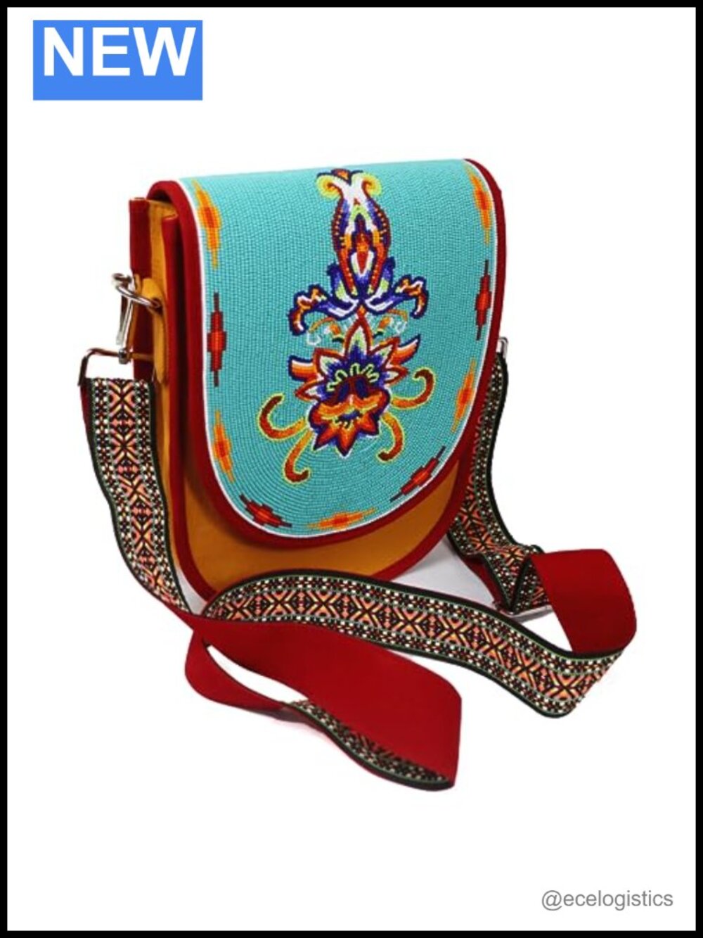 Handmade Beaded Canvas Crossbody Bag with Adjustable Removable Strap